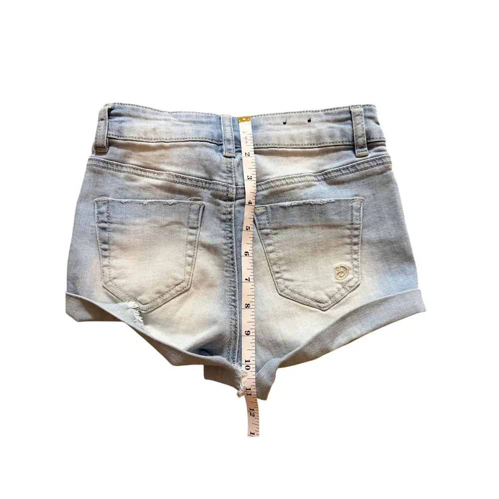 Indigo Rein Light Wash Cuffed Denim Shorts Size 00/22 Distressed Mini Jean